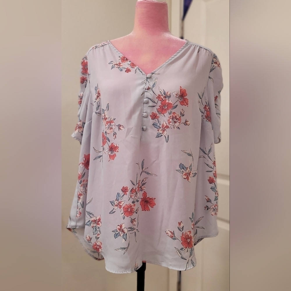 Torrid 3/4 Sleeve **Harper Blouse** Purple Gray